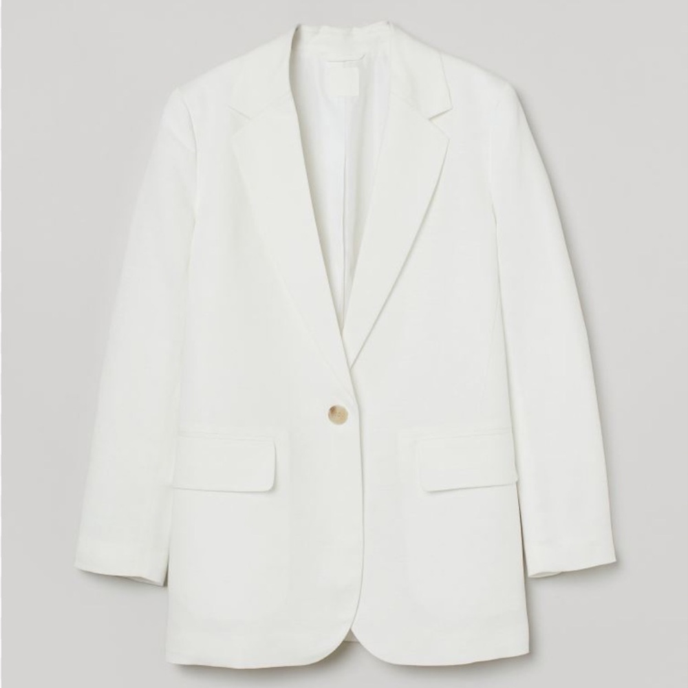 H&M • Oversized White Linen Blend Blazer